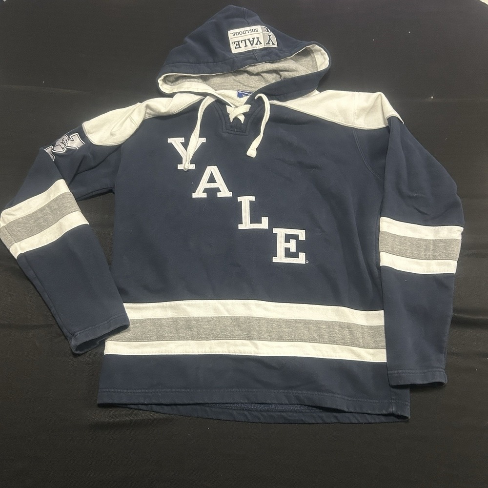 Yale Univeristy Hockey Sweatshirt Hoodie Champion Navy Blue Adult Large